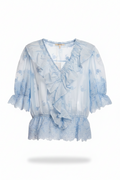 Blue Ruffle Embroidered Top