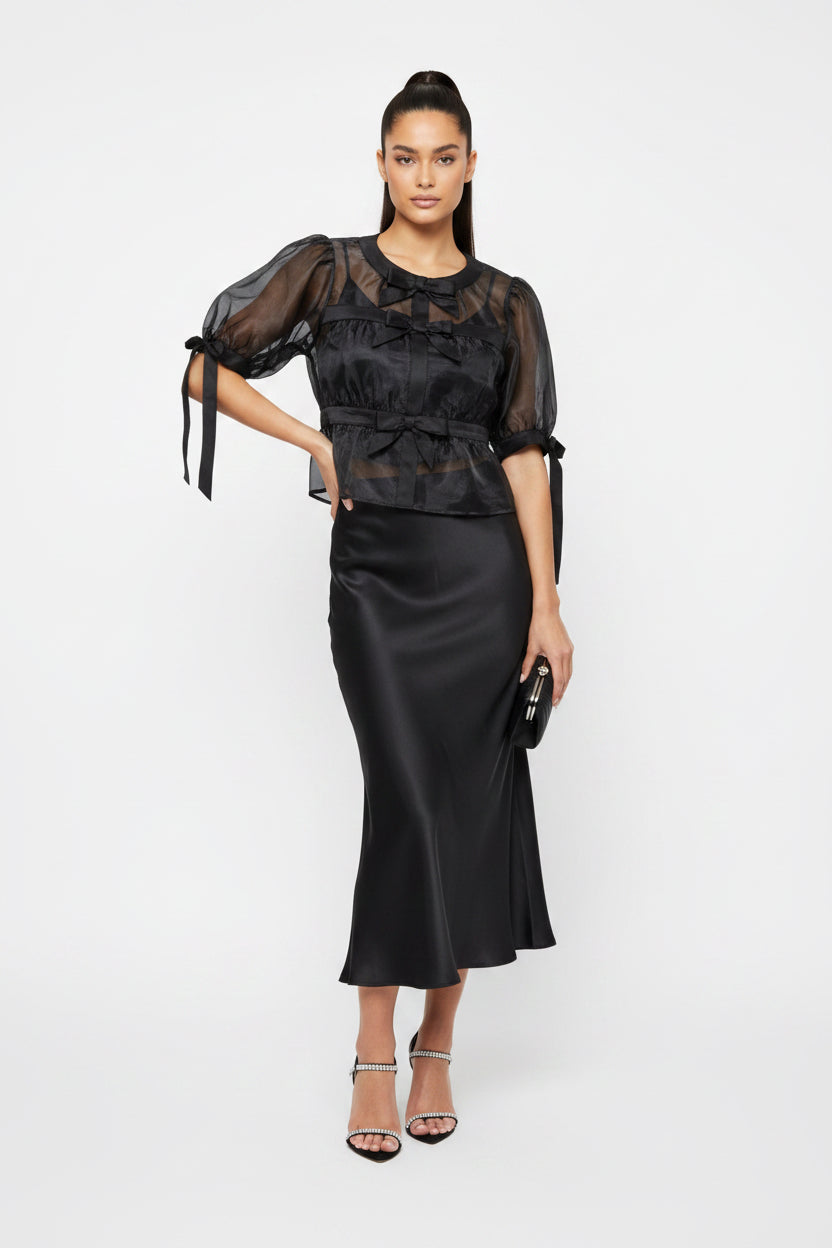 Sheer Black Bow Top