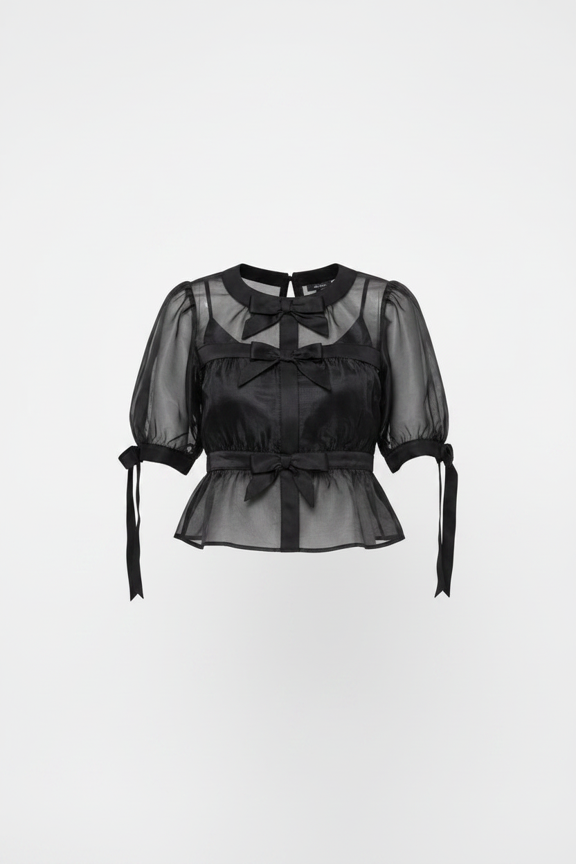 Sheer Black Bow Top
